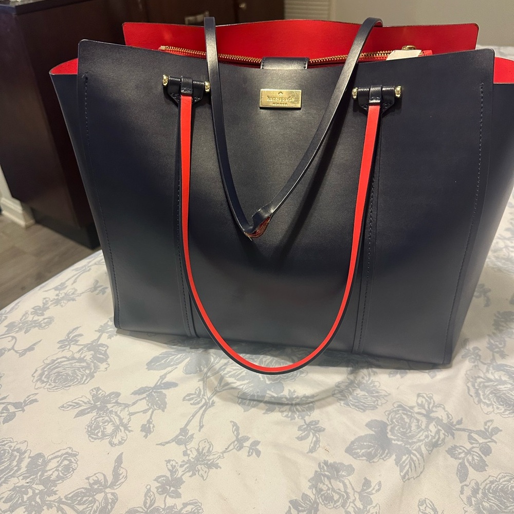 kate spade Blue and Red Structured Tote Bag